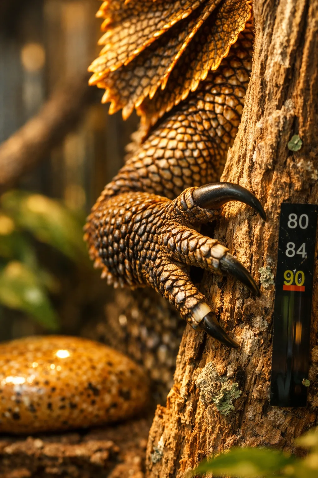 Frill Dragons: Custom Enclosure Ideas for Reptile Lovers 3 Extreme macro shot of a frill dragon's claw and scales, showcasing detailed textures against a blurred natural habitat.